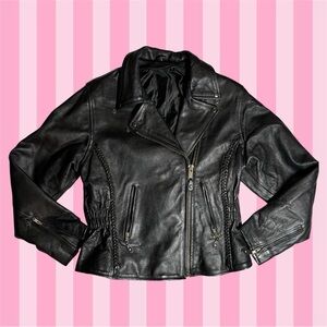cinched 90s biker 100% leather jacket